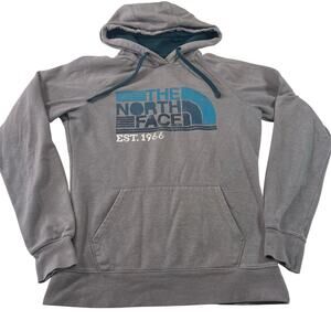 The North Face Womens Gray and Blue Colorblock Pullover Hoodie Sweatshirt Size M